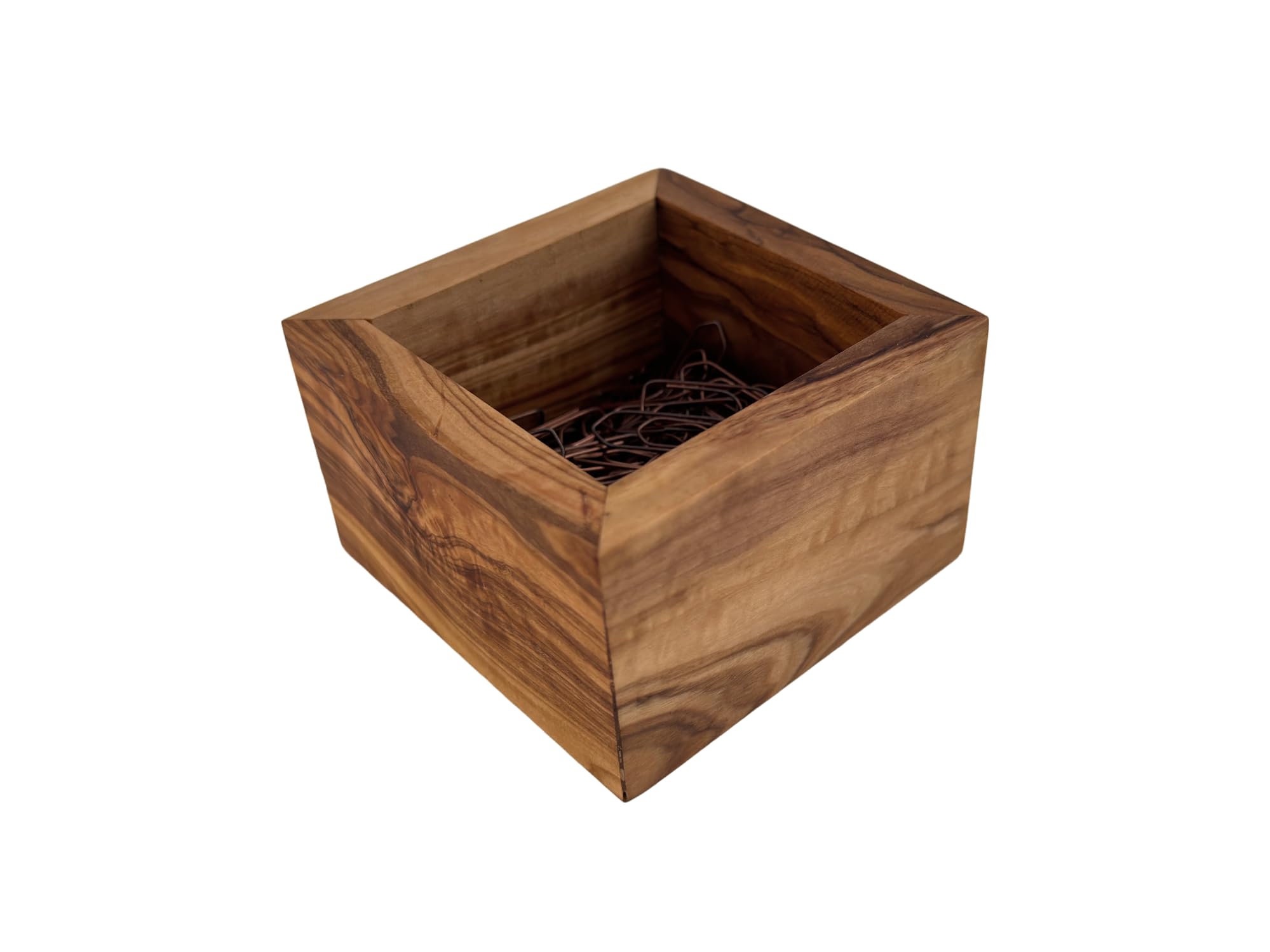 Zettelbox Notitzpapier Halter für 9x9cm Zettel + Stifthalter Becher + Büroklammernhalter squaremood eckig handgefertigt aus Olivenholz, Geschenkidee.