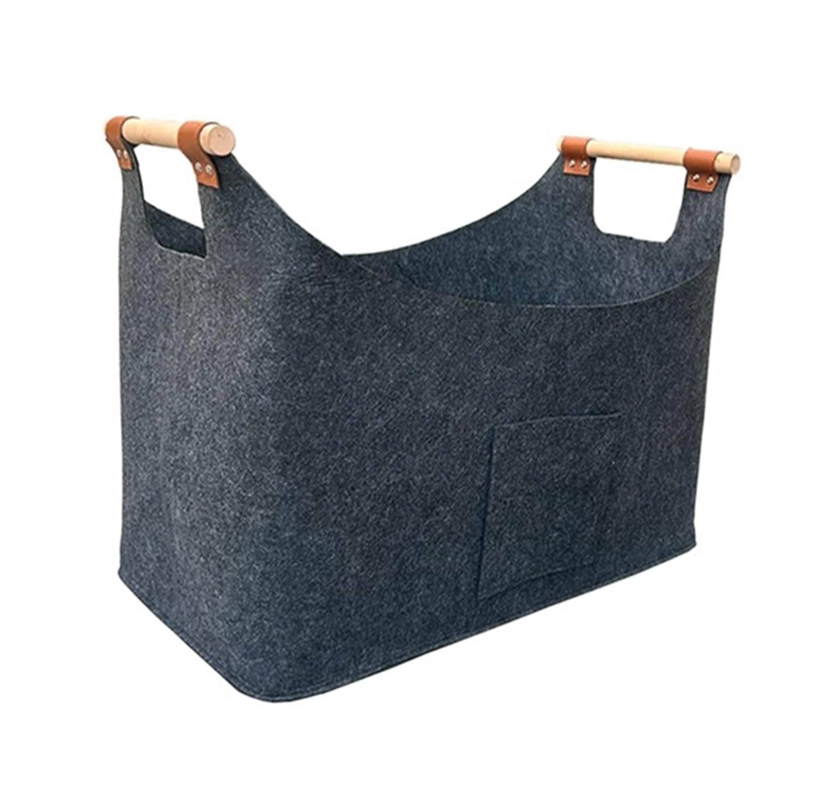 Foldable Felt Firewood Basket Carrier With Wooded Handles Large Capacity Collapsible Heavy Duty Storage Bag For Wood(60x40x40cm)