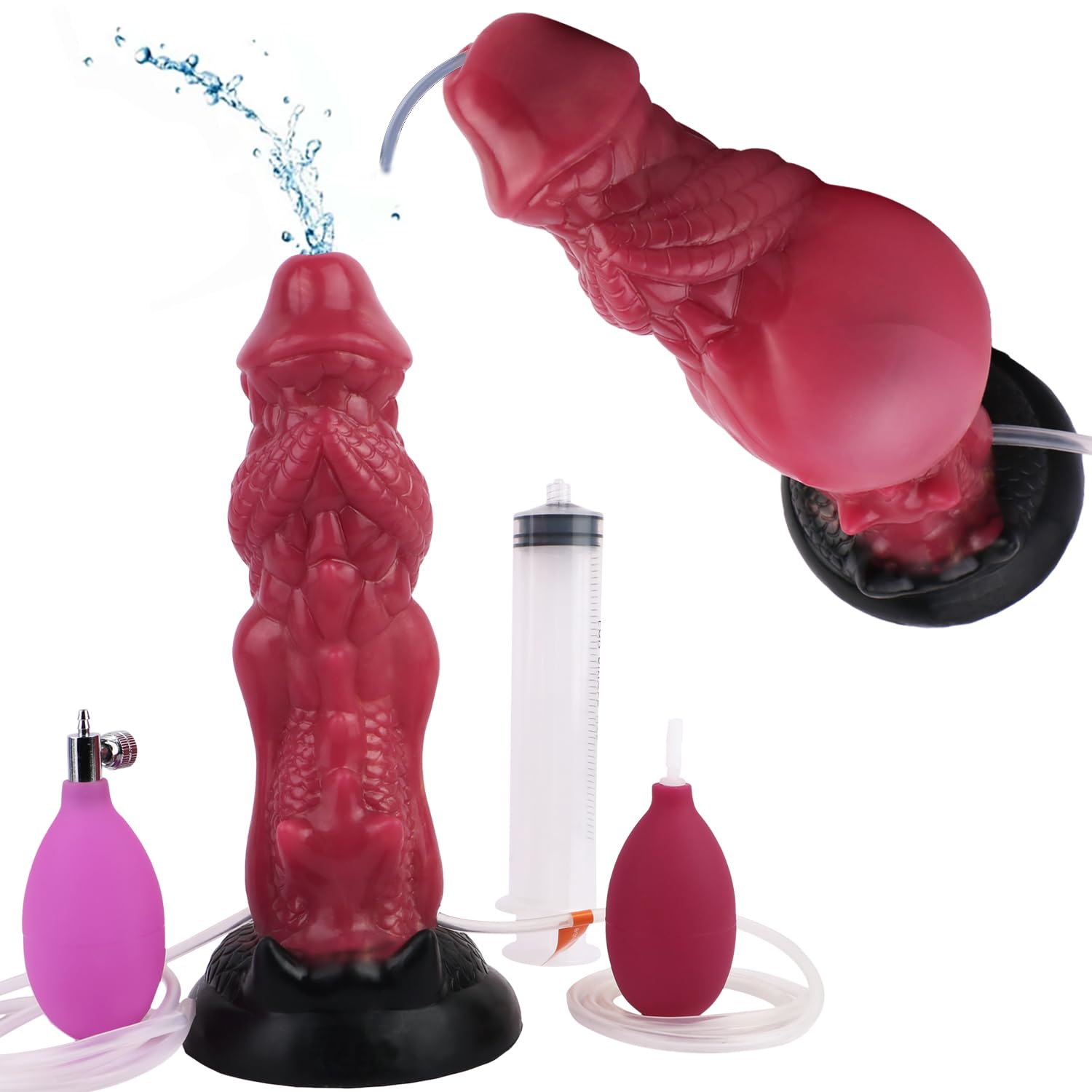 Inflatable Squirting Dildo, Insertion Dildo, Super Strong Suction Cup Base Silicone Monster Penis - Squirting and Ejaculating - Men's and Women's Sex Toys