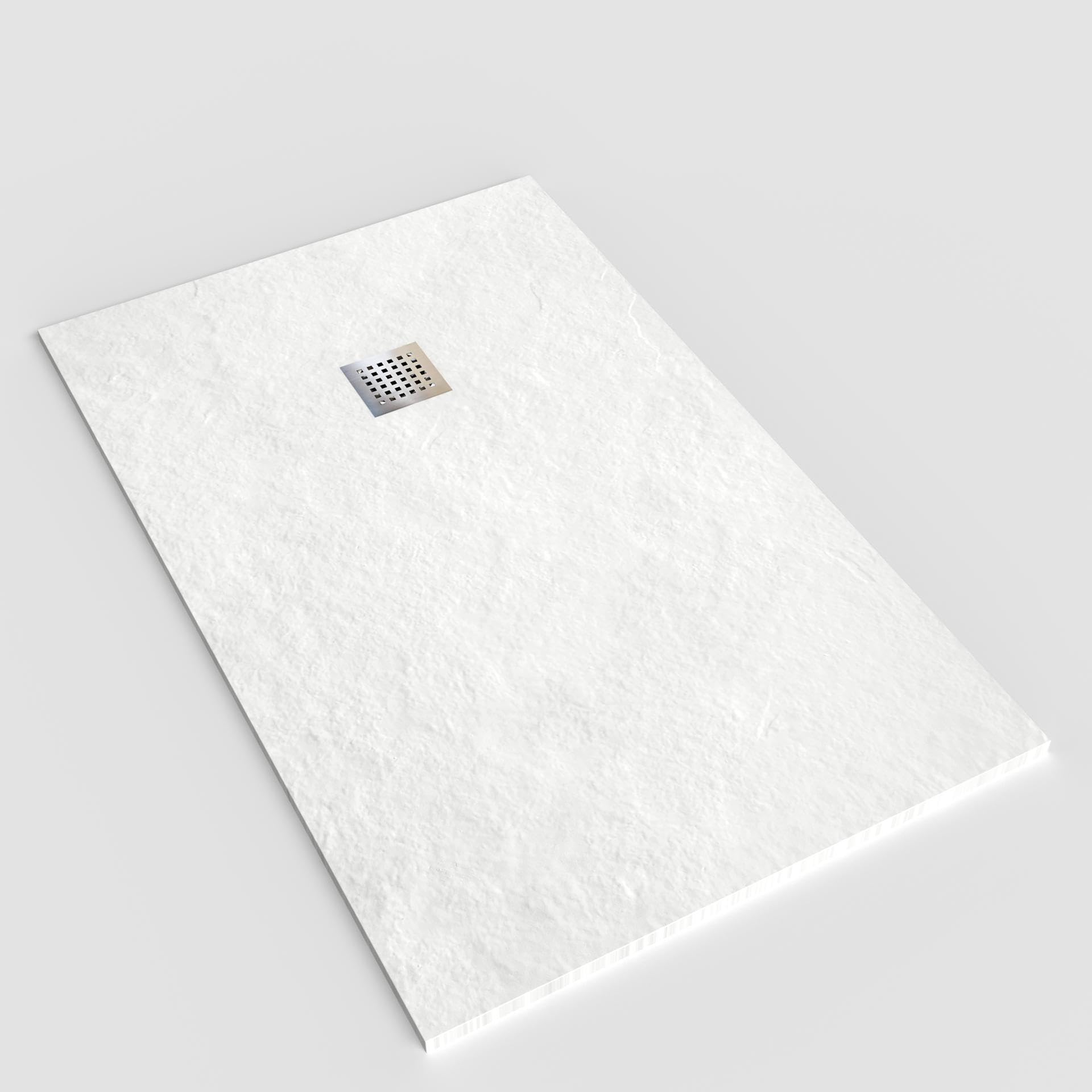 Plato de Ducha de Resina 70 x 70 Extraplano Ultraresistente – Textura Pizarra Antideslizante – Color Blanco RAL 9003 – Carga Mineral y Gel Coat – HOGAKIS