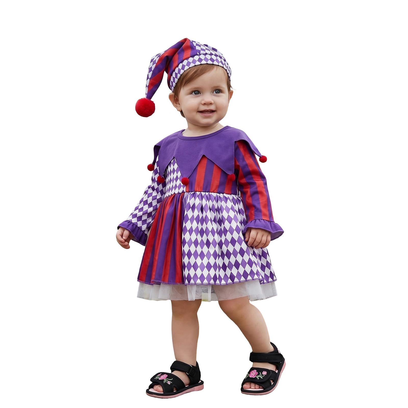 Nsywmzy Baby Girls Clown Outfit Halloween Long Sleeve Romper Dress