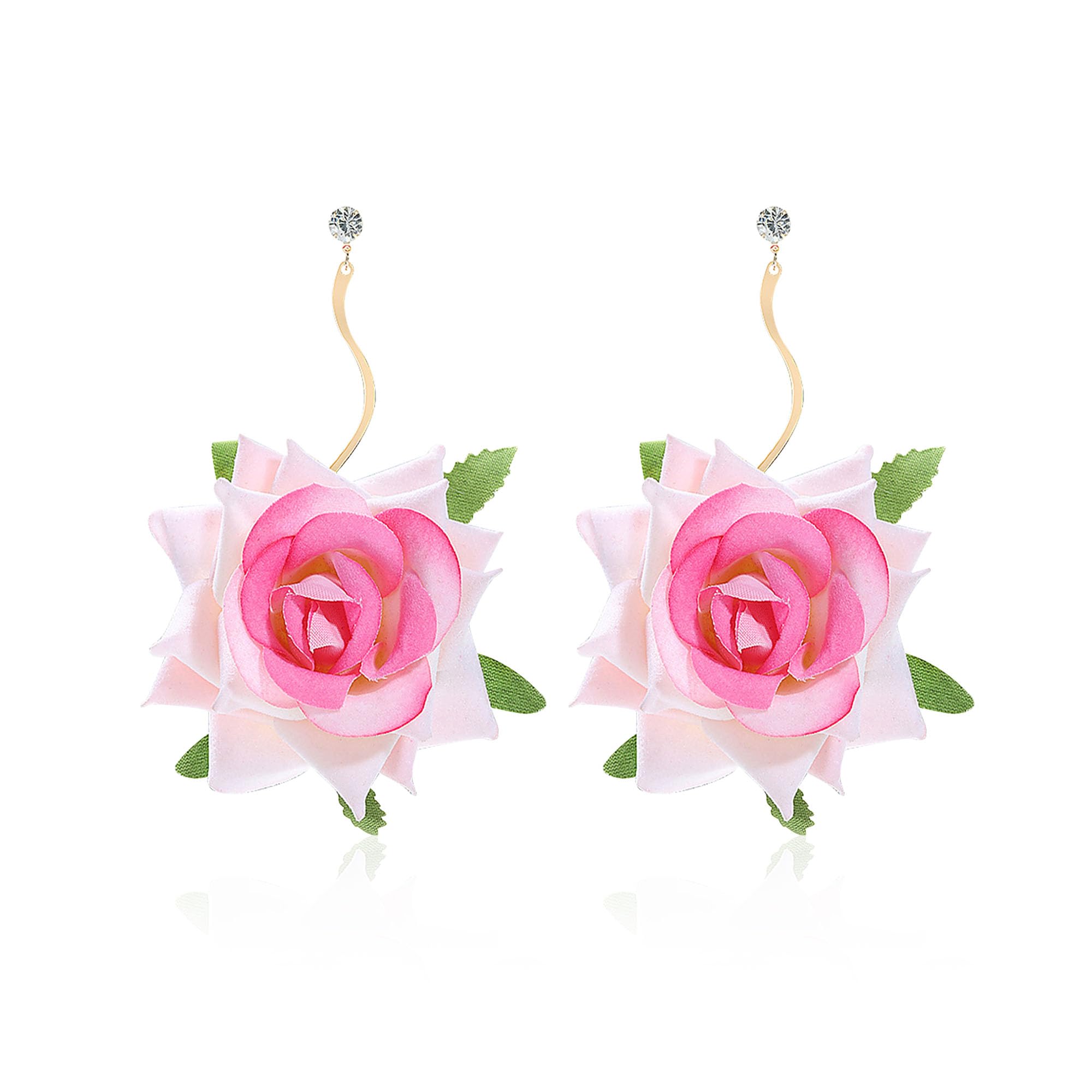 QIAOLEHUI Boho Red Pink Rose Earrings Rose Flower Dangle Drop Stud Earrings with Sparkly Crystal Jewelry Gifts for Women