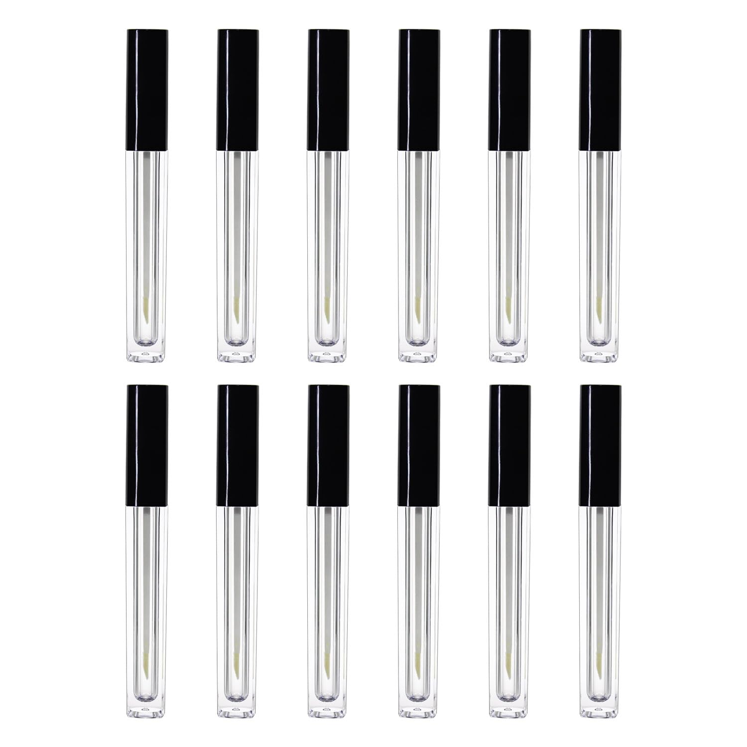 Nsb Herbals 5 ML Square Premium Acrylic Empty Lip Gloss, Lip Care, Cosmetic, Mascara, Liquid Eye Shadow, Transparent Empty Clear Lip Containers Tubes, Refillable Bottle With Plug (Pack of 12)