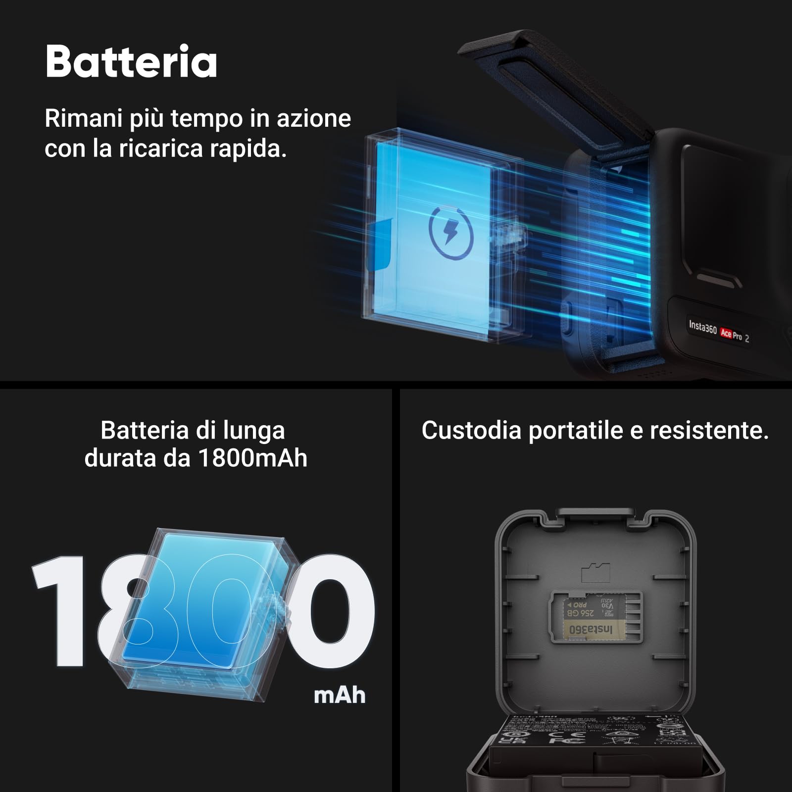 Insta360 Ace Pro 2 Pack Creatori - Action Cam Impermeabile in 8K co-ingegnerizzata con Leica, sensore 1/1.3", doppio chip IA, superba in bassa luce, audio superiore.