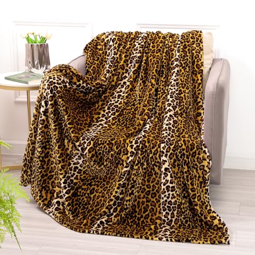 Bnuitland Fleece-Flanell-Überwurfdecke mit Leopardenmuster, 300 g/m², doppelseitig, flauschig, Überwurf für Bett, Sofa, Couch, Reisen, superweich, leicht, Geparden-Druck, Decke für