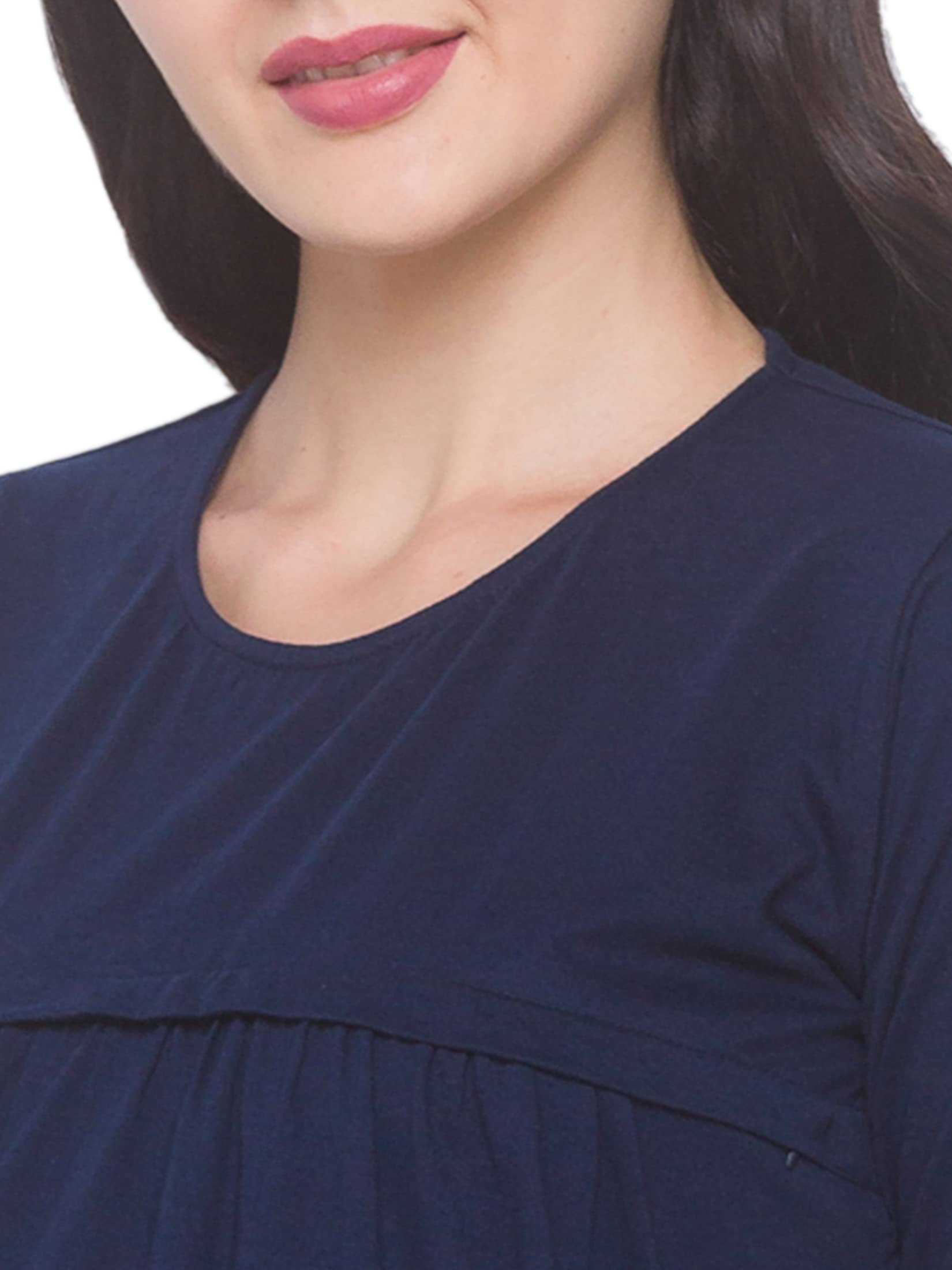 AV2 Women's Cotton Nightwear Maternity Feeding Nursing Regular Fit Tunic Top (Navyblue,XL) 2