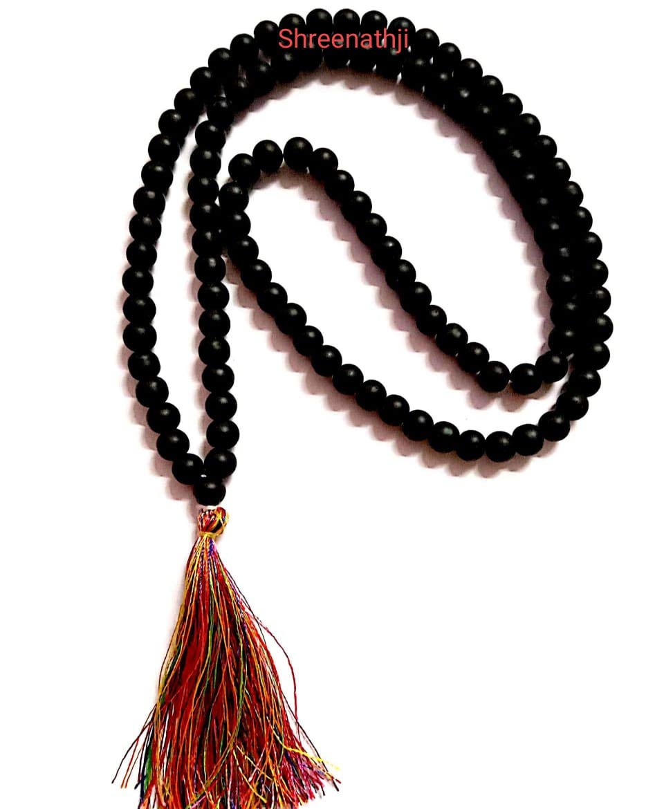 Aashita Creations Shaligram Japa Mala, Black Tulsi Vishnu shaligram mala 108+1 Beads, 8mm For Pooja Men Women & Unisex
