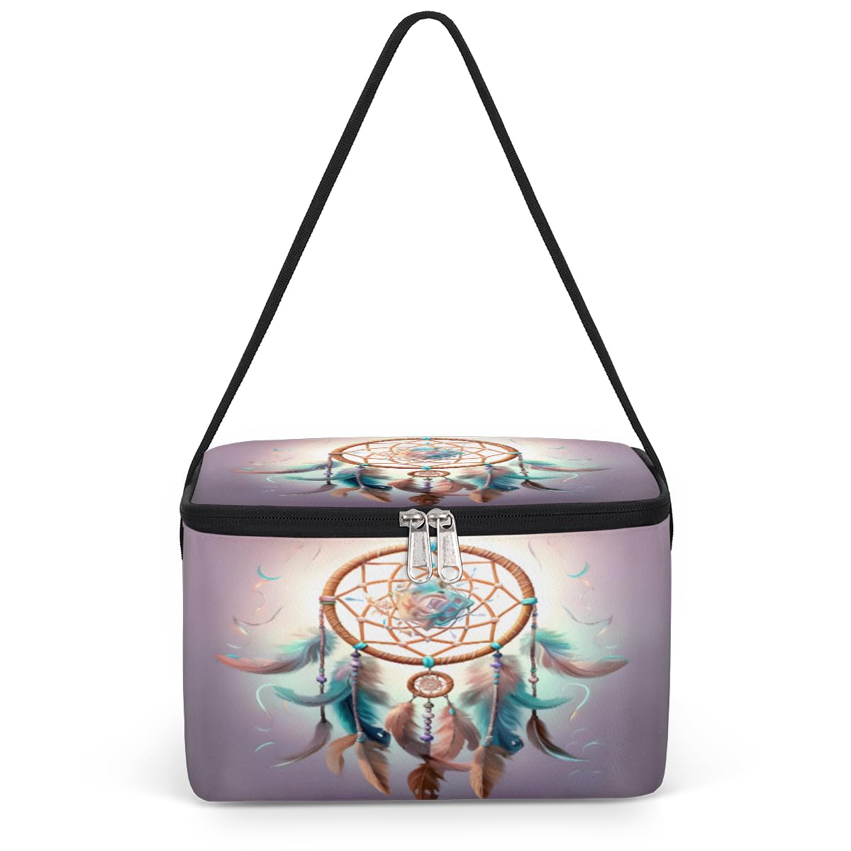 Boho Dreamcatcher Lunch Bags for Women Men 9 Cans, Hot & Cold Food Delivery Bag Insulated Grocery Bag Insulated Lunch Box Feathers Cooler Bag for Office Work Picnic Beach