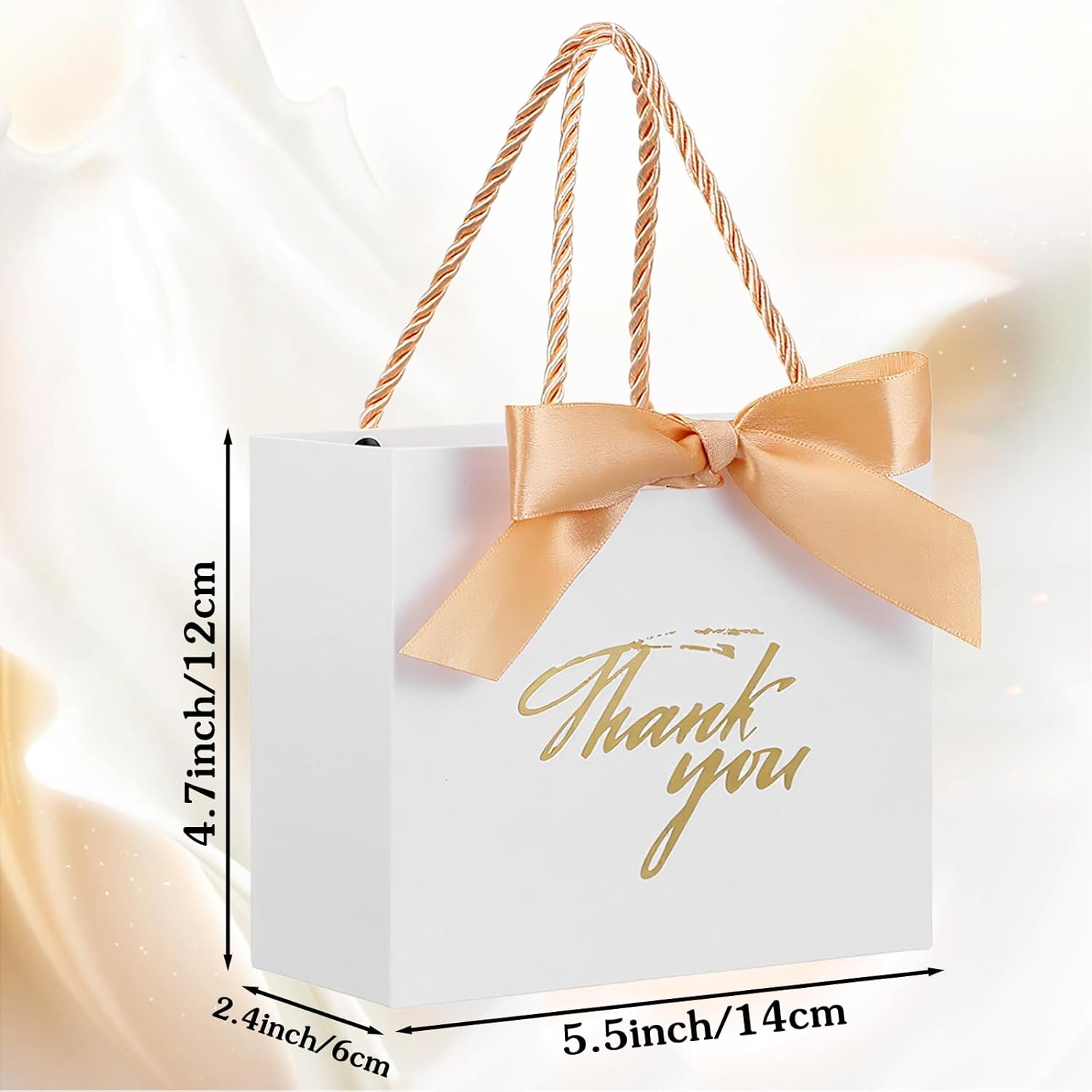 kenaeooe 50 Pcs Small Thank You Gift Bags with Handles, 5.5 x 4.7 x 2.4 Inches White Cardboard Mini Favor Bags for Birthday, Wedding, Party Favors - Image 2