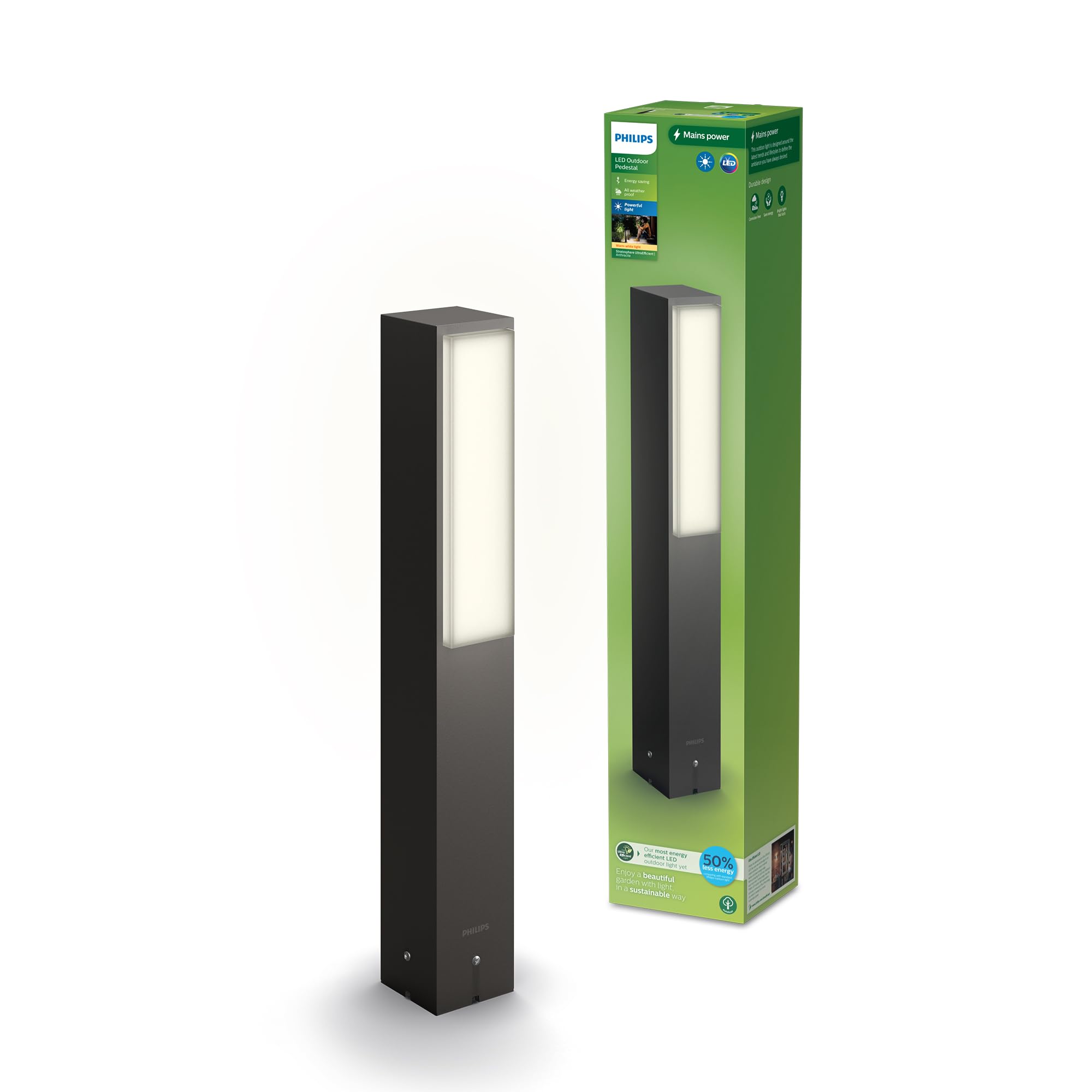 Philips Outdoor Ultra-Efficient Stratosphere Sockelleuchte 3.8W, 2700K warmweißes Licht, IP44 wetterfest, anthrazit