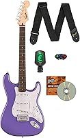 Vista 24 de Fender Squier Sonic Stratocaster - Paquete ultravioleta con amplificador, sintonizador, correa, cable, púas y DVD de guitarra Austin Bazaar