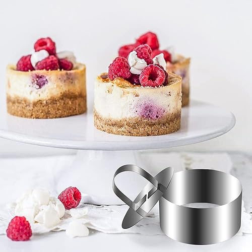 Miniatura 6 de Gutsdoor Paquete de 4 anillos de presentación de alimentos de acero inoxidable para tartas, moldes pequeños para hornear, anillos de cocina redondos