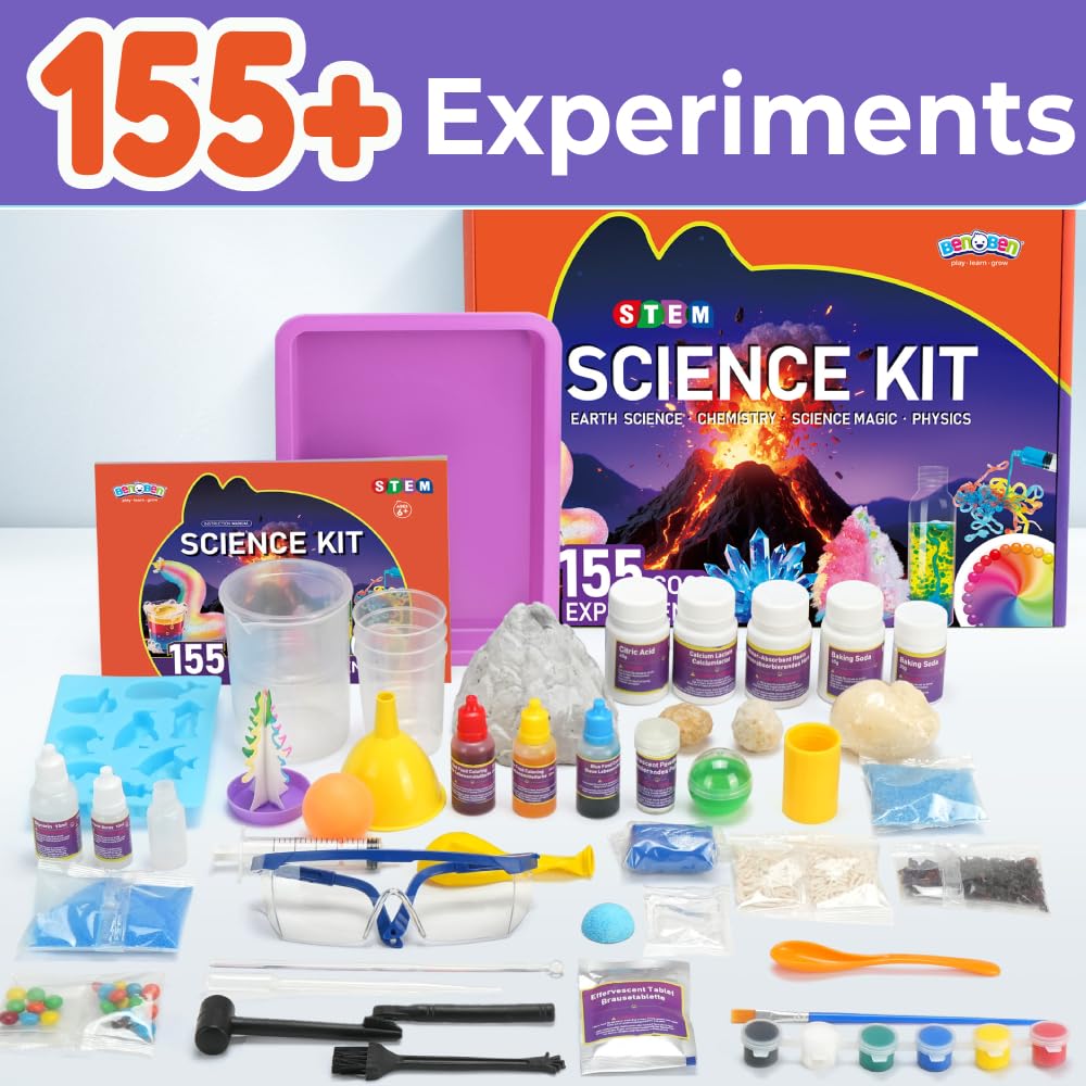 Benben - Wissenschafts-Kits für Kinder von 8-12 Jahren, Lernspielzeug mit 155 Experimenten, STEM-Spielzeug für Kinder von 6-7-8 Jahren, Geburtstagsgeschenk, Vulkanwissenschafts-Kit, Chemie-Set