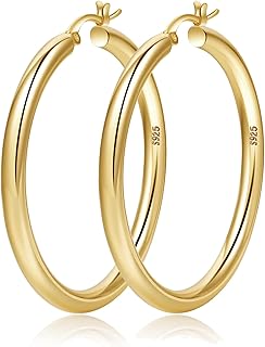 4mm Thick Gold Chunky Earrings Steling Silver Post Hoops Earrings For Women Hollow Tube Hoops Earrings Thick Gold Hoop Ear...