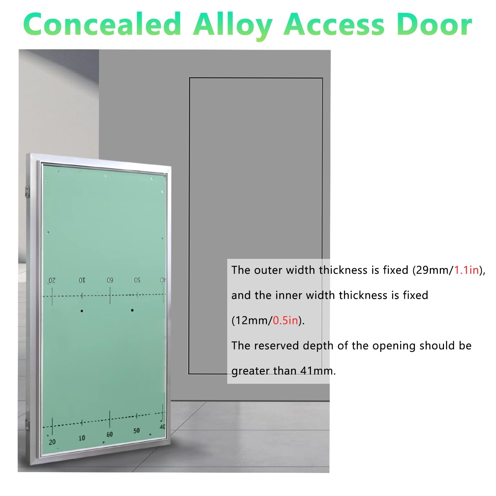 Panel de acceso oculto extra grande con apertura a presión de 30,48 x 40,64 cm y 16,04 x 60,96 cm para ocultar cables y metros en garajes/desván (aleación de aluminio, 450 x 650 mm)
