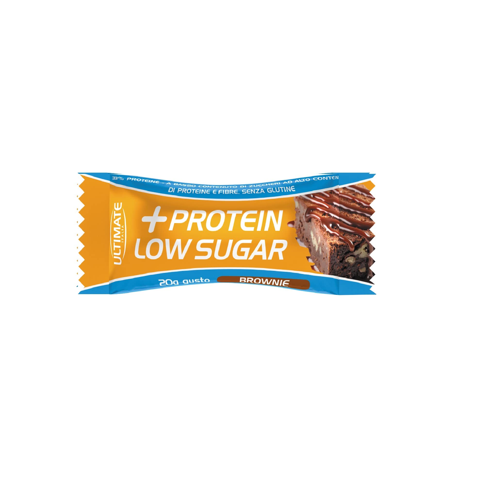 Ultimate Italia - Barretta low sugar proteica al 33% - gusto brownie - 7x20g - a basso contenuto di zuccheri, poche calorie, senza glutine