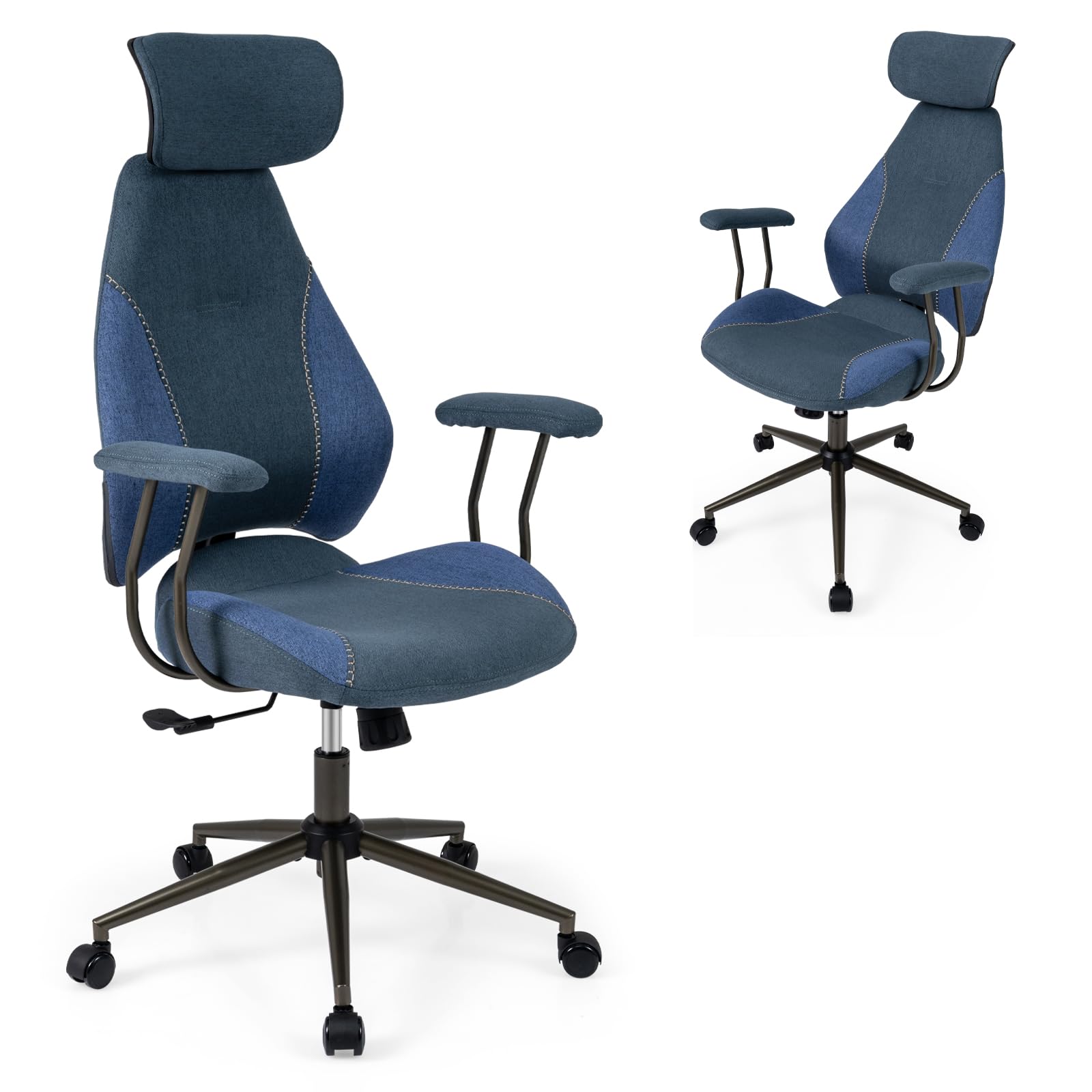 COSTWAY Ergonomic Office Chair, High Back Computer Desk Chair with 2D Headrest, Rocking Backrest and Wheels, Rolling Swivel Adjustable Gaming Chairs for Home Office (Blue) — image 1