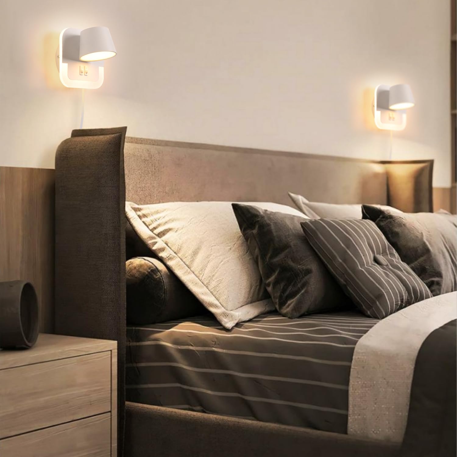 Lampe de lecture LED Applique Murale 3000K Réglable 4W+8W Tête Rotative Blanc