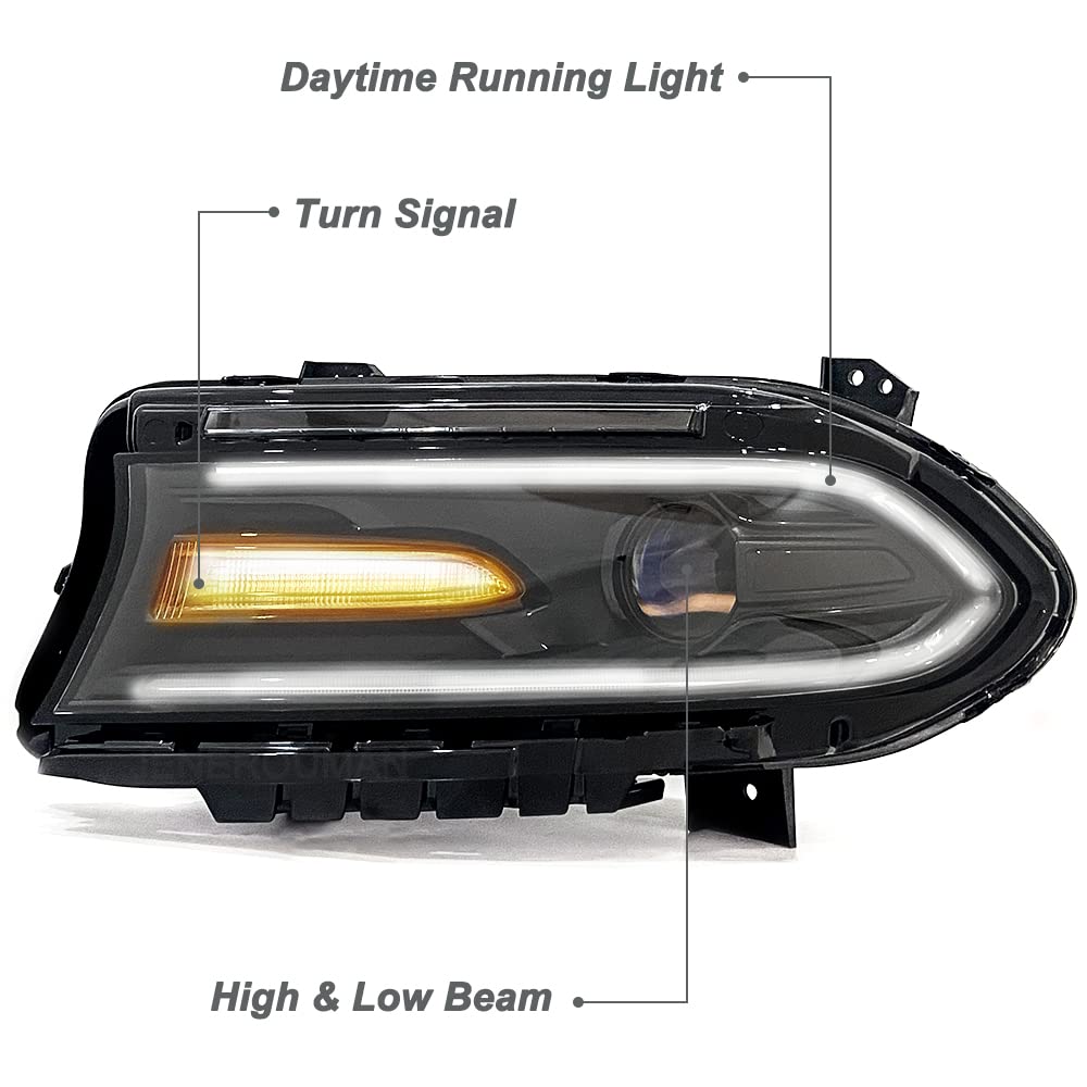 Condition photo showing Good Condition for passanger side? halogen headlight assembly for 2015-2023 charger | lh left dual headlamp,daytime running light,68214398aa,68214399aa