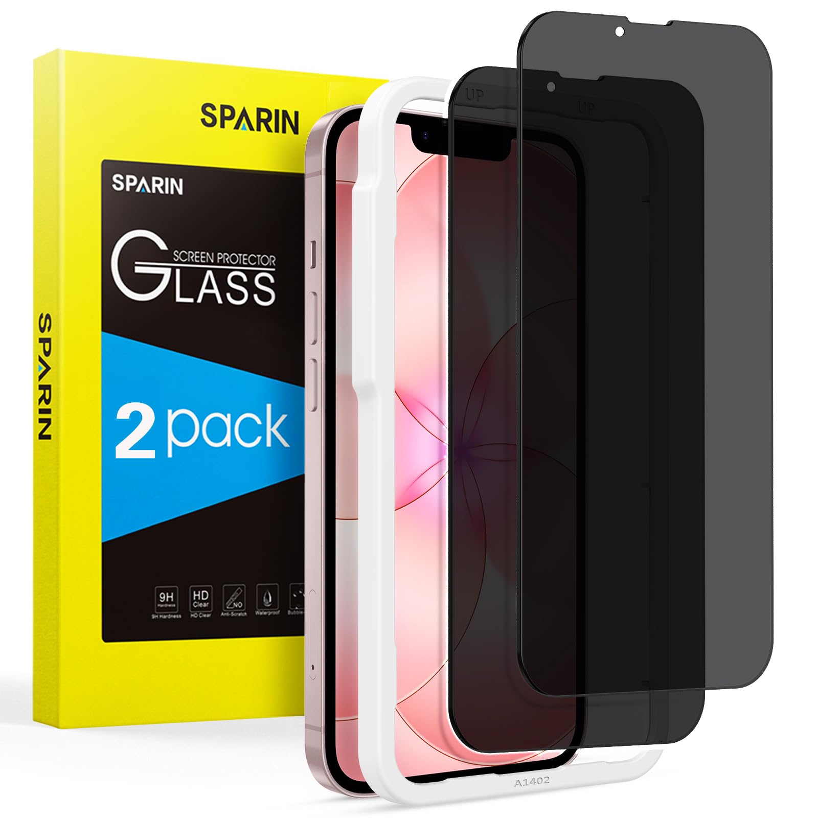 SPARIN Sichtschutz für iPhone 17e/16e und iPhone 14/13/13 Pro, mit Rahmen-Installationshilfe, 9H Härte Glas Folie Anti-Spy Sichtschutzfolie, 6,1 Zoll, 2 Stück