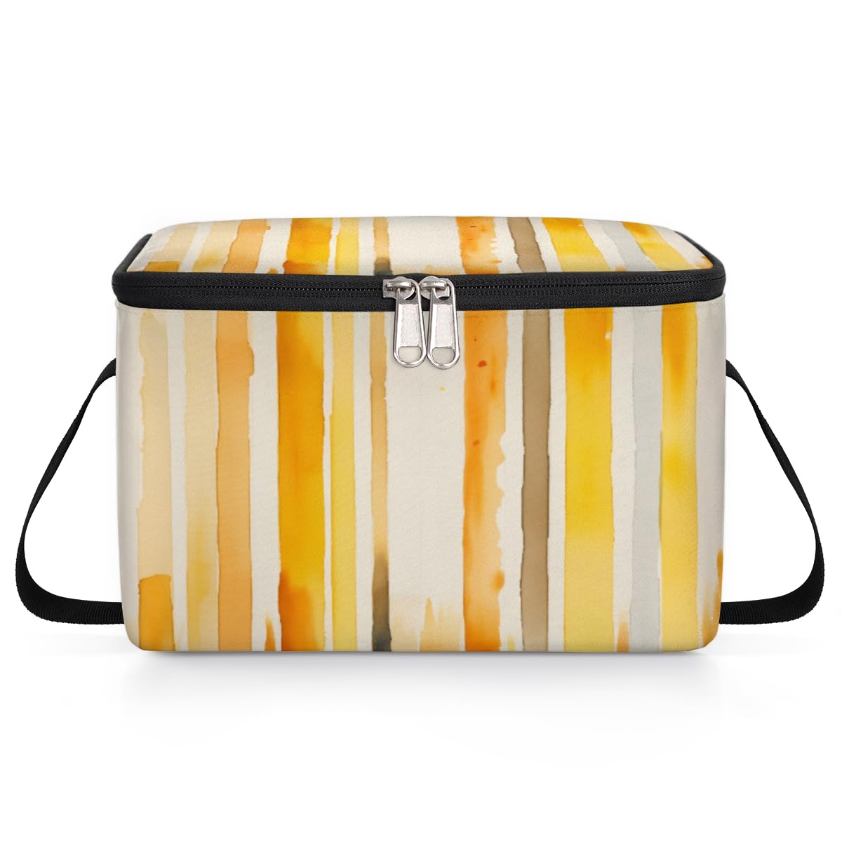 GzLeyigou Abstract Colorful Stripes Lunch Bags for Women Men 9 Cans, Hot & Cold Food Delivery Bag Insulated Grocery Bag Insulated Lunch Box Yellow Watercolor Cooler Bag for Office Work Picnic Beach