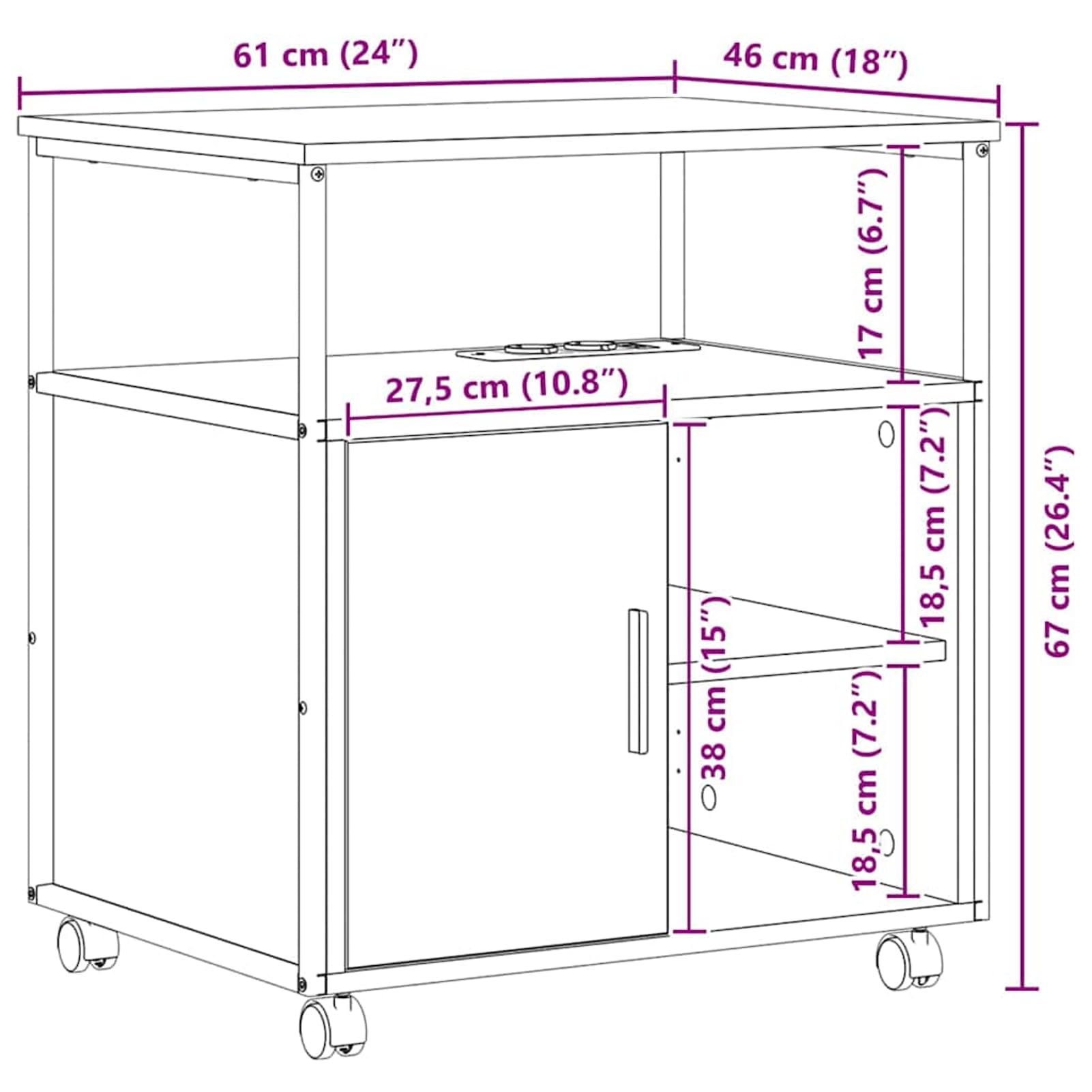 Armadio con stazione di ricarica integrata, 61 x 46 x 67 cm, in legno Sonoma grigio, per ufficio e home office