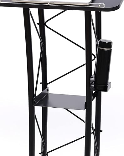 Miniatura 7 de Soporte para podio, atril curvo negro con estante de almacenamiento, atril de 47 pulgadas de alto, púlpito de hierro negro, soporte de anfitriona de