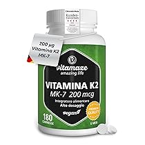 Vitamaze® Vitamina K2 MK-7 200 mcg All Trans 100% Alto Dosaggio Menachinone, 180 Microcompresse Vegan, Qualità Tedesca, Naturale Integratore Alimentare senza Additivi non Necessari