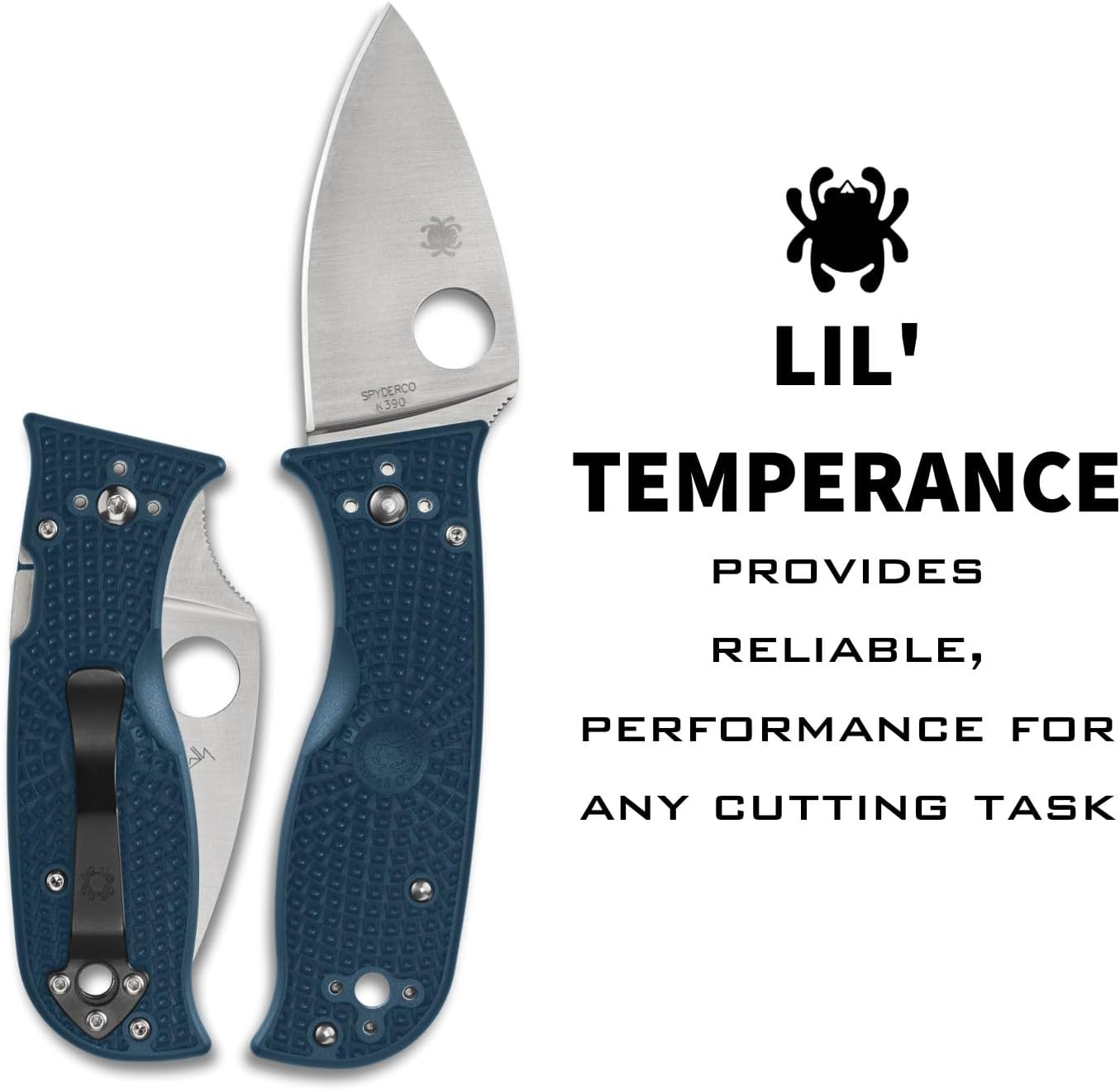 Spyderco Lil' Temperance 3 Lightweight Folding Pocket Knife with 2.9" K390 Steel Blade and FRN Handle - EDC Knife for Men and Women, Perfect for Hunting, Tactical, Camping - PlainEdge - C69PBL3K390