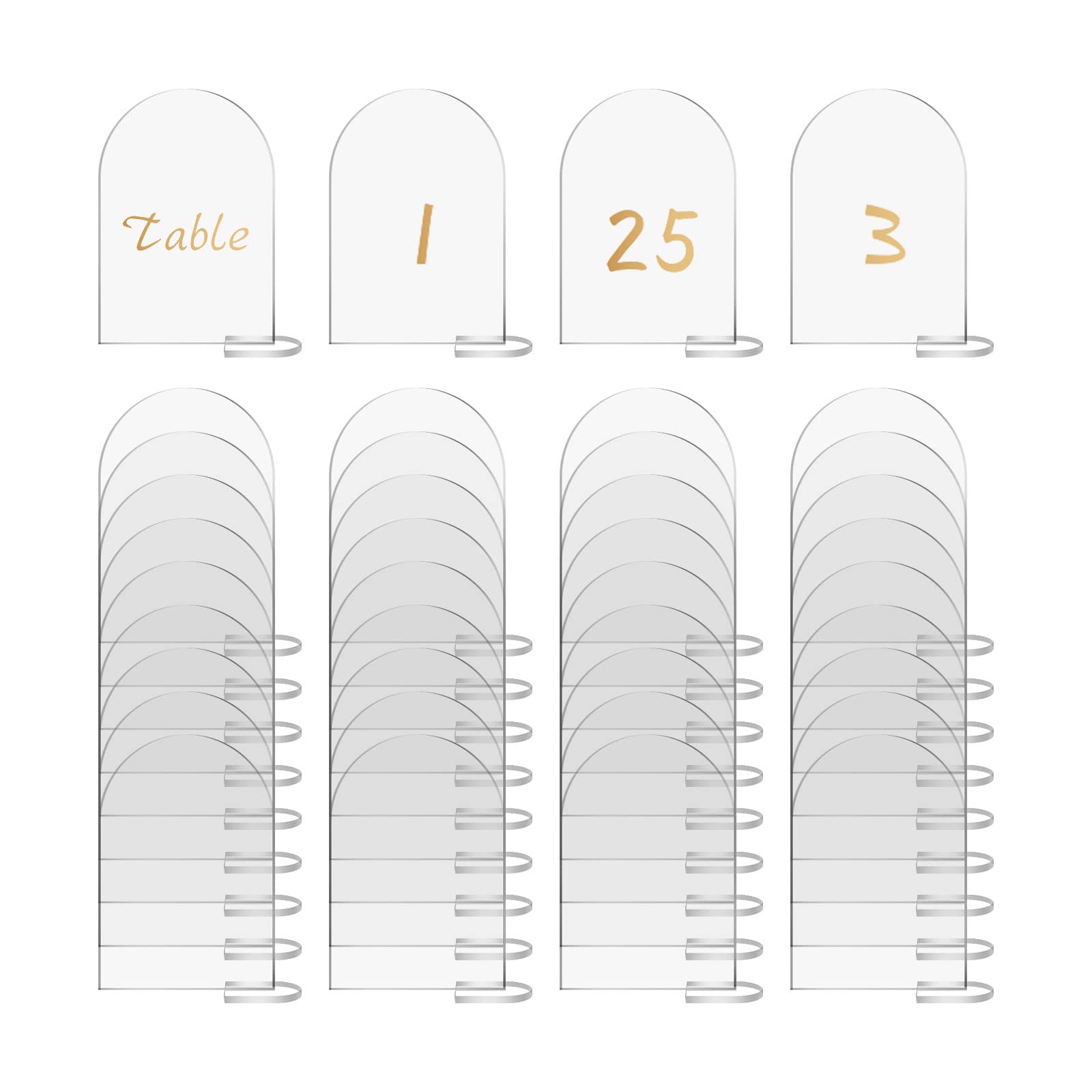 YWNYT 40 stuks doorzichtige boog acryl bord met standaard, 10 x 15 cm blanco acrylvellen acryl plaatskaarten boog tafel nummers borden voor bruiloft diner feest banket eten bord doe-het-zelf decoratie