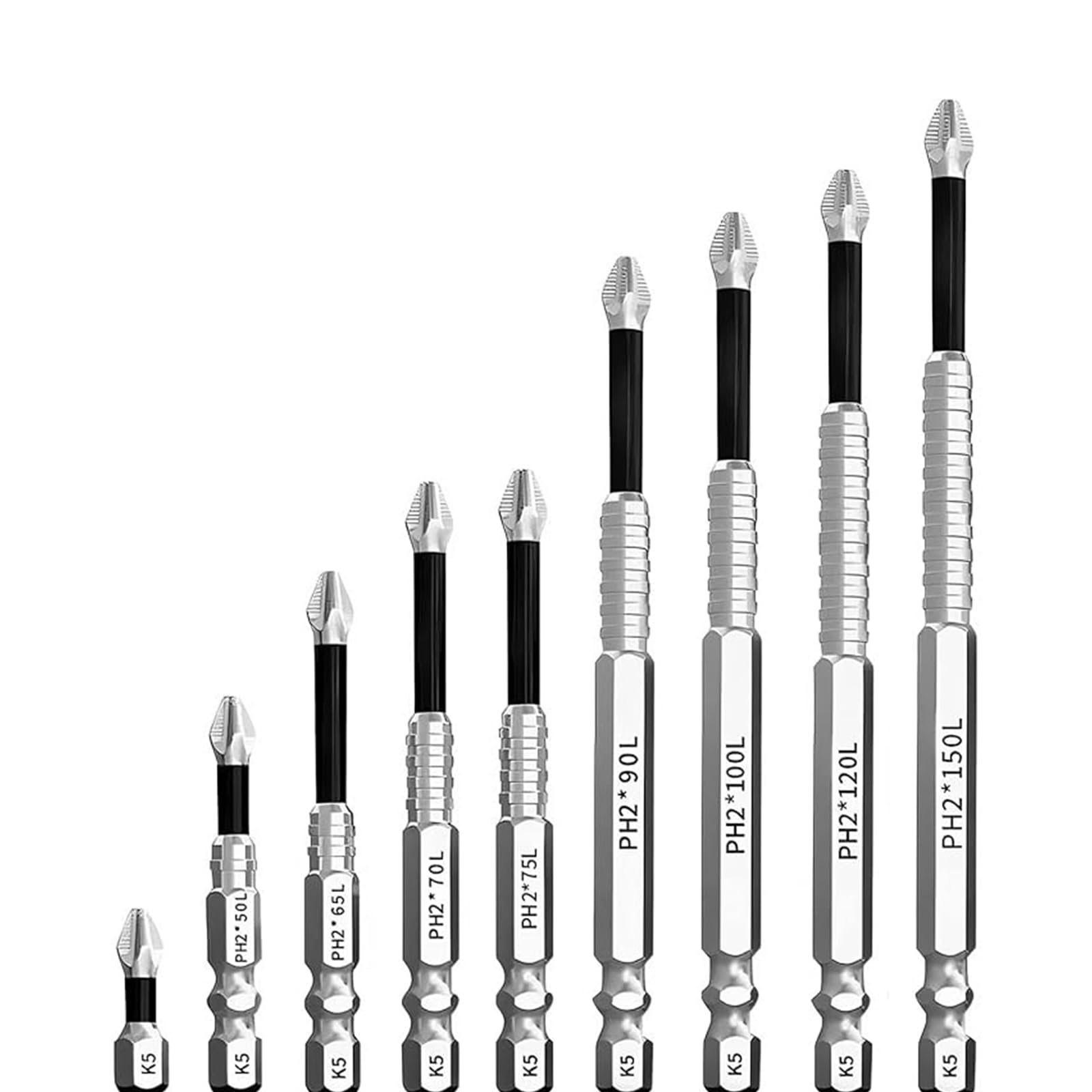 9 PCS Anti-Slip Impact Electric Drills Bits, Magnetic Screwdriver Bits Set, Durable Screwdriver Bit Kit, 9 Sizes 25L 50L 65L 70L 75L 90L 100L 120L 150L,for Impact Drivers and Power Drills