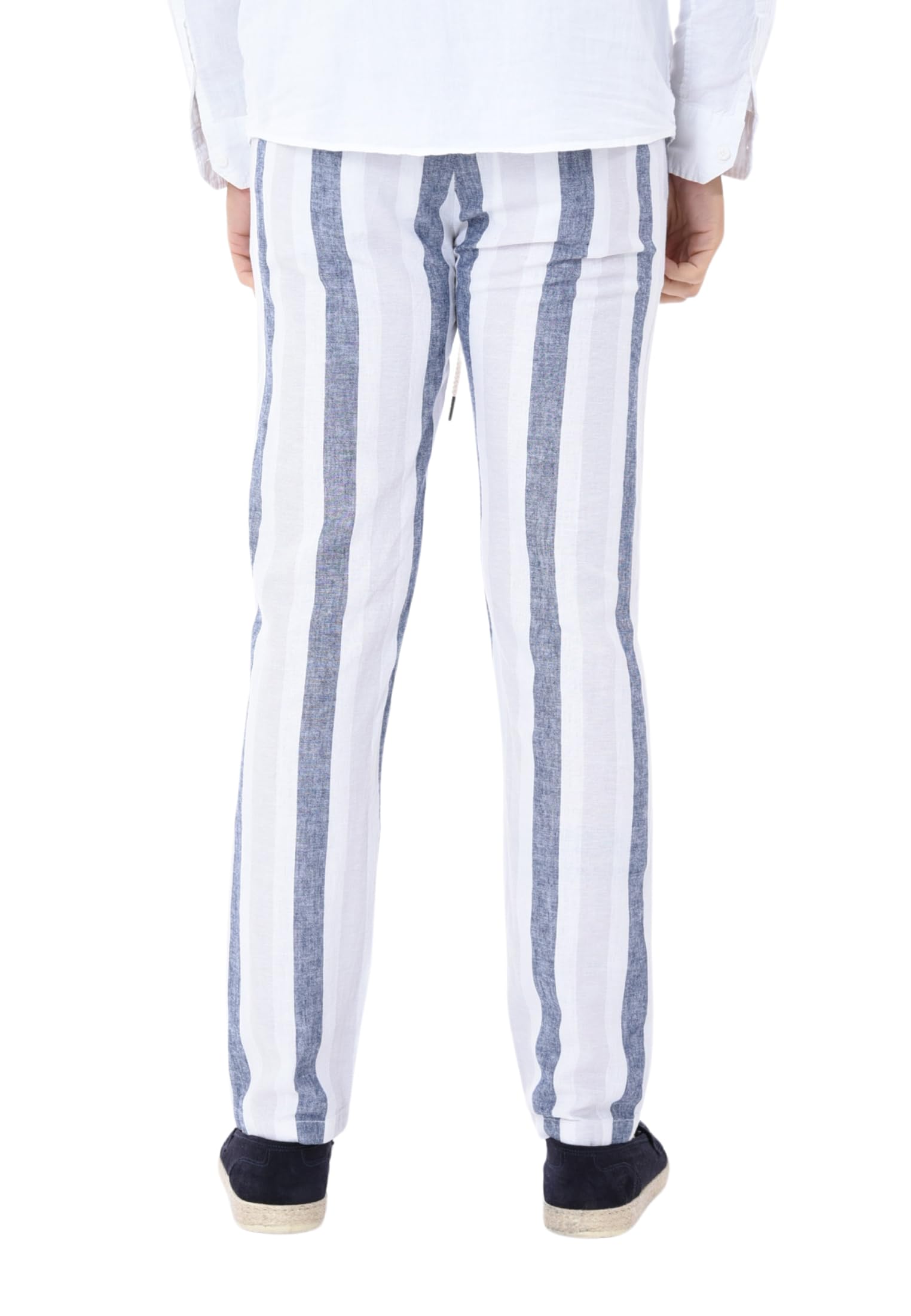 Pantaloni Lino Uomo Estivi a Righe Pantalaccio Eleganti con Laccio in Vita a Fantasia