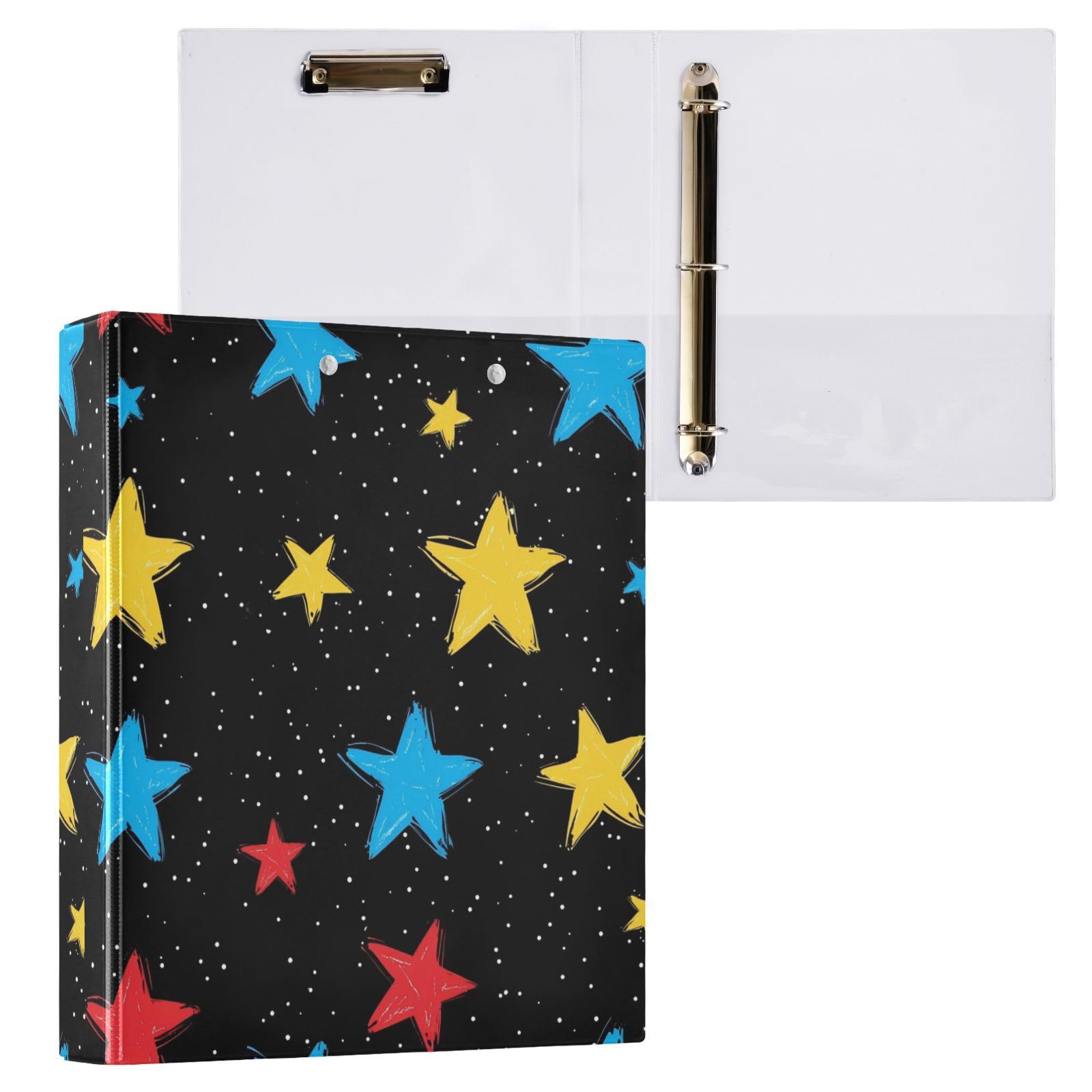 Raccoglitori a 3 anelli con motivo a stelle luccicanti da 2,5 cm e 2,5 cm, con portablocco, 2 confezioni da 200 fogli