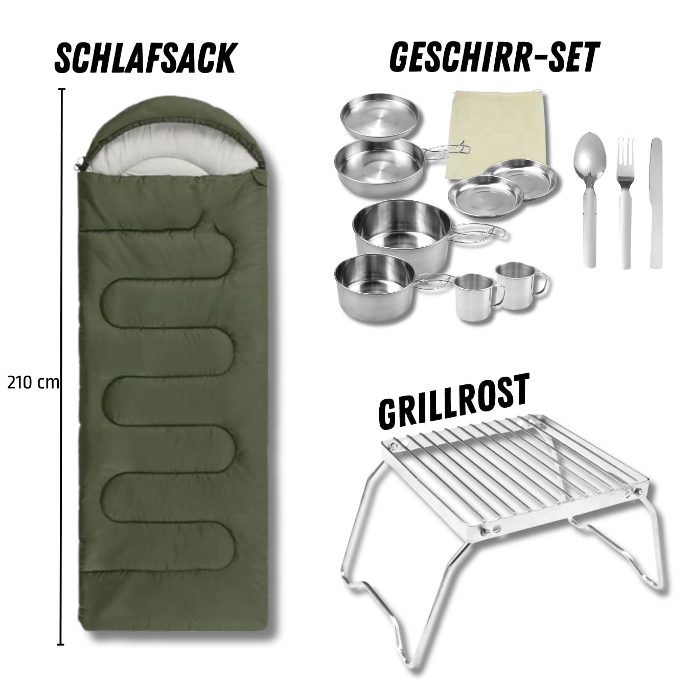 Fluchtrucksack Survivalkit Notfall-Überlebensausrüstung Set mit Taktischem Rucksack, Zelt, Schlafsack, Erste-Hilfe-Kit, Camping-Kochgeschirr, Multifunktionswerkzeuge, Outdoorausrüstung