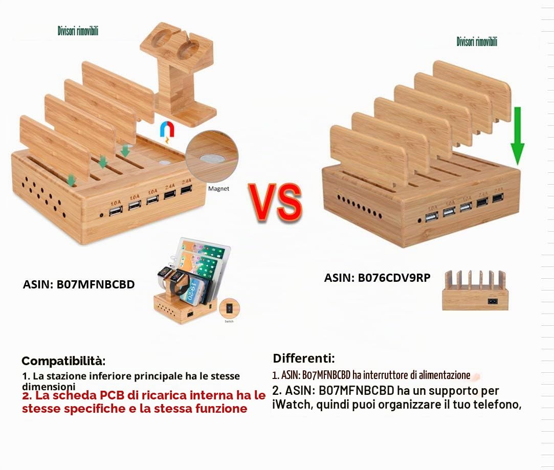 Yisen - Stazione di ricarica USB in legno di bambù, universale phone and tablet