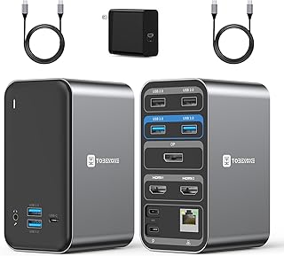 USB C Docking Station Dual Monitor, 13-in-1 Laptop Docking Station with Dual HDMI, DP, 65W Power Supply, 7 USB Ports,Gigabit Ethernet and Audio, Universal USB C Dock for Dell, HP, Lenovo, Surface