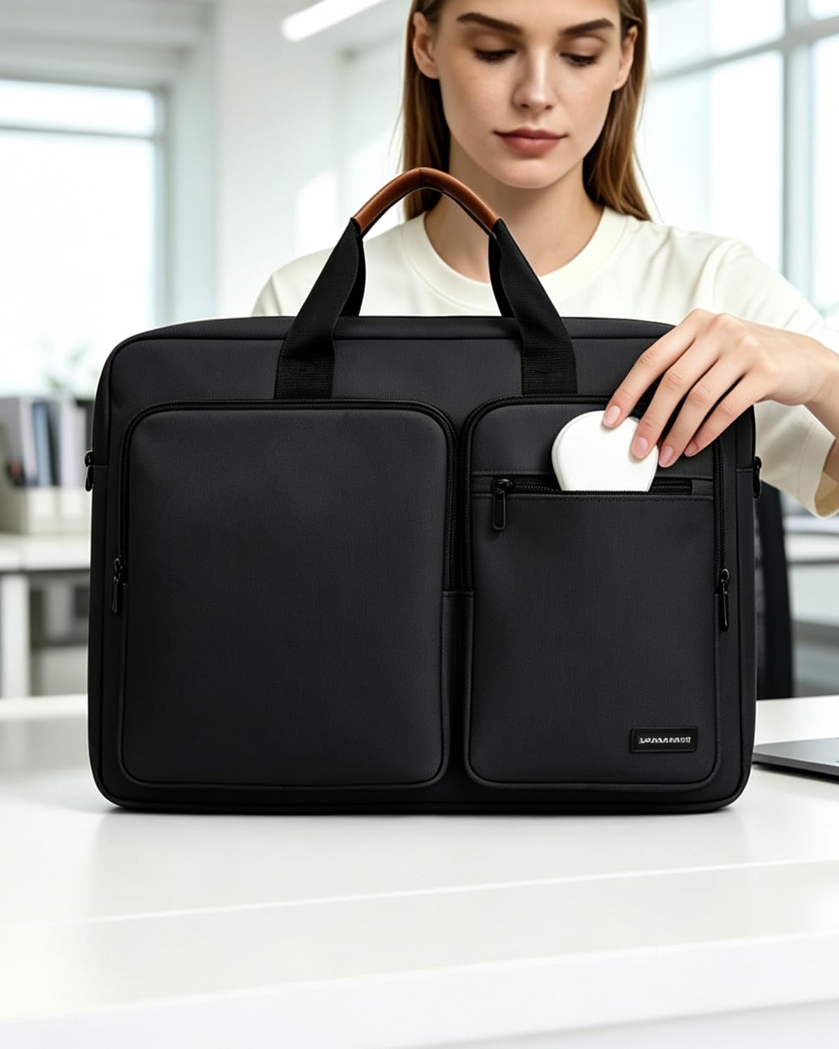KINGSLONG Torba na laptopa 17,3" dla mężczyzn i kobiet: wodoszczelna torba biznesowa z ochroną laptopa 360°, duża aktówka do biura, pracy, na uczelnię i w podróż, torba na notebooka 18 l z paskiem na