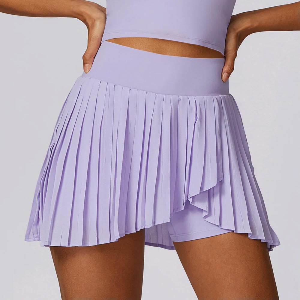 Jupe de sport plissée anti-frottement avec short et poche intégrée