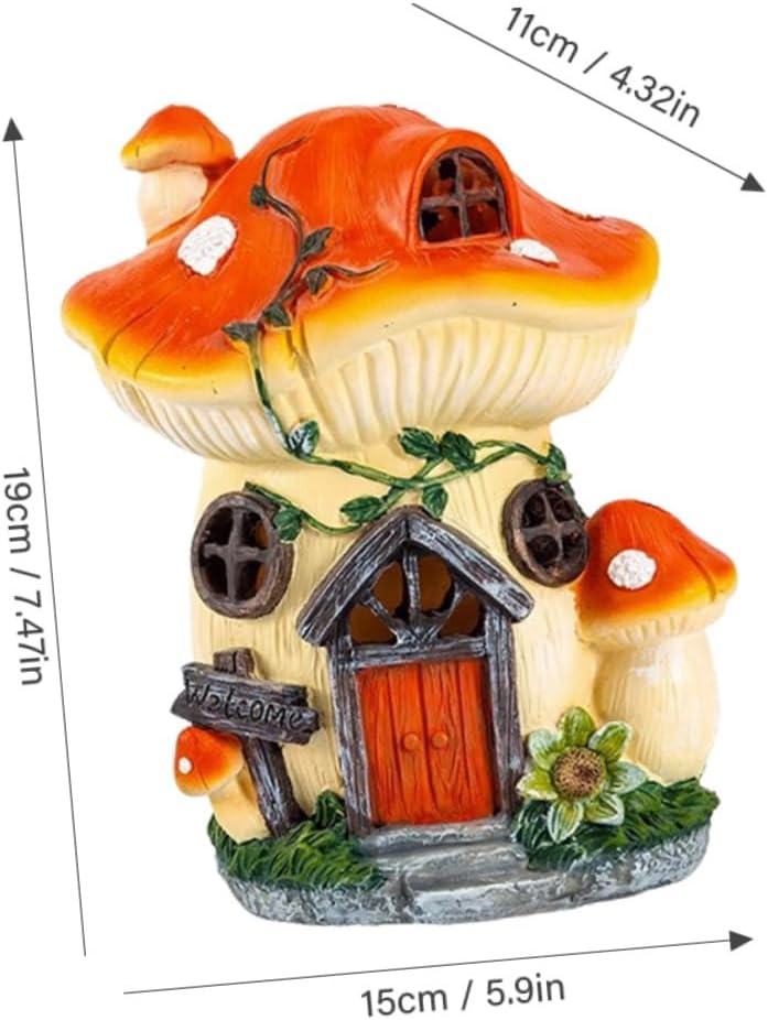 Toyvian Mushroom House Lawn Lamp Solar Powered Decorative Resin Mushroom Figurine for Garden Patio and Outdoor Spaces Adorable Night Light for Unique Home Decor