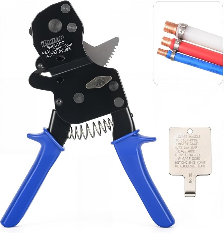 iCrimp BJ01 PEX Cinch Tool for 3/8"–1" Stainless Steel Clamps | One hand ratchet design, ASTM F2098 compliant, works with PEX tubing for tight spaces DIY and professional plumbing