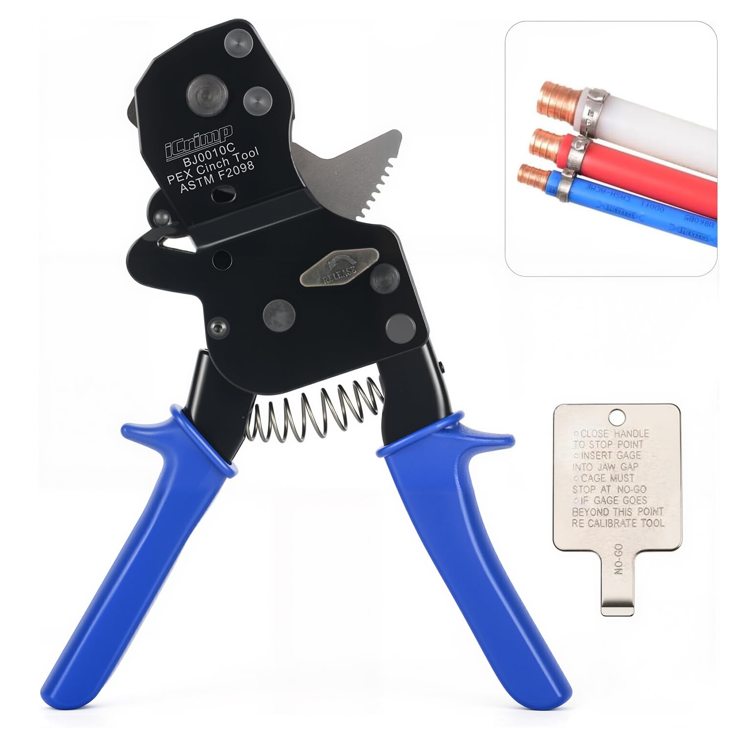 iCrimp Rachet PEX Pipe Cinch Tool for Stainless Steel Clamps meet ASTM 2098 clamping 3/8, 1/2, 3/4, 5/8,1-inch Pipe Tubing