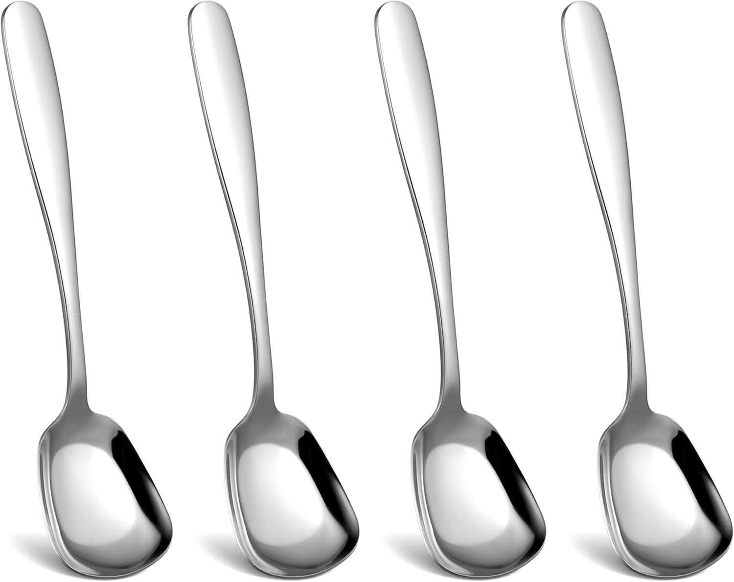3 Pcs Square Spoon Stainless Steel Korean Sugar Spoon Square Head Serving Spoons, 7 Inch Thick Heavy Stainless Steel Soup Table Spoons Flat