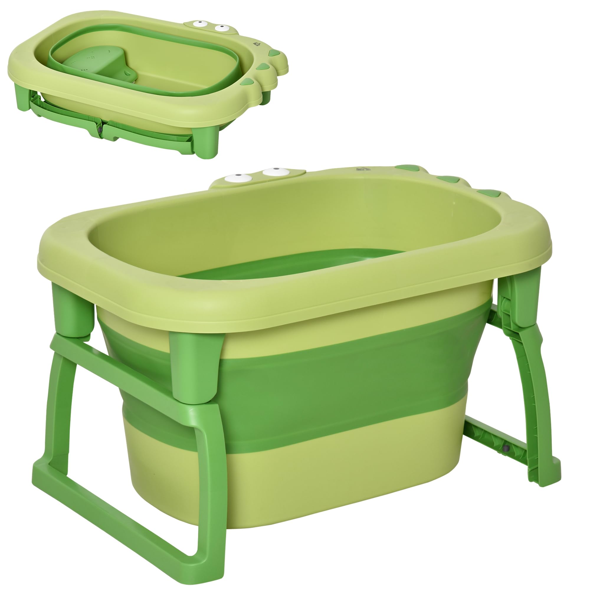 HOMCOM Bañera Plegable para Bebé de Recién Nacidos hasta 6 Años Bañera Portátil para Niños con Patas Antideslizantes 105L Verde