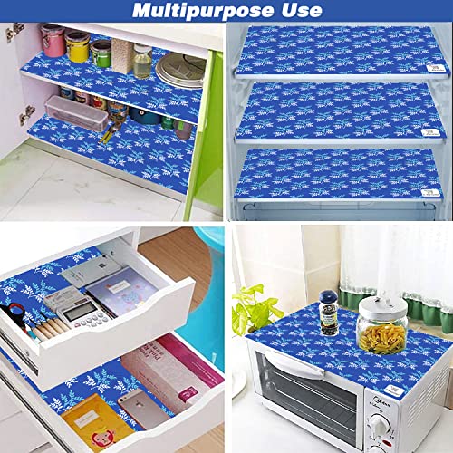 Image of Polyester 3-Layered Fridge Top Cover /Refrigerator Cover with Utility Pockets and Set of 6 Pc Fridge Mats (Color-Leaf Blue, Size-39x21 Inch)
