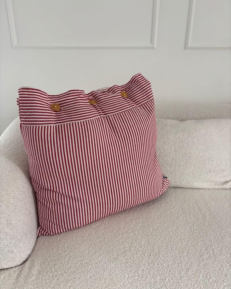 Beliani Dekokissen 2er Set Baumwolle rot/weiß gestreift 45x45 cm mit Knöpfen Aalita