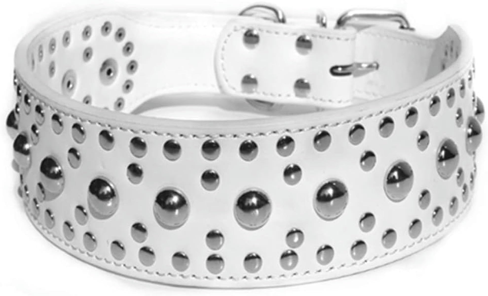 Hundezubehör, verstellbares Lederhalsband mit Nieten und Pilzbesatz, stilvolles und ansprechendes Halsband, rot, L