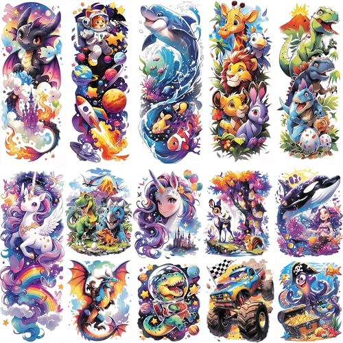 VERKSTAD Full Arm Temporary Tattoos for Kids Half Arm Waterproof Temp Cute Dinosaur Animal Stickers for Boys Girls Fake Children Tattoo Kits for Birthday Party Favors Supplies