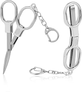2pcs Mini Folding Scissors, Stainless Steel Foldable Nurse Badge Reel Scissors with Key Ring Portable Retractable Pocket Small Cutters for Travel Home Office Sewing Craft Accessories (Silver)