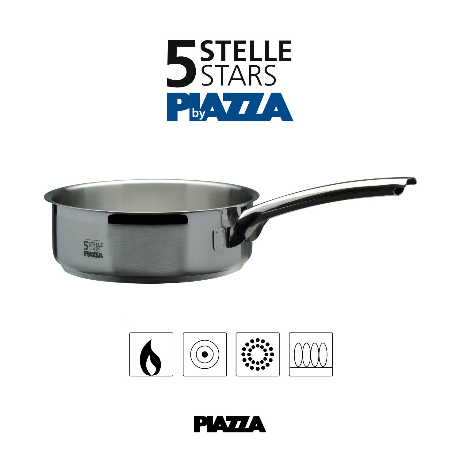 PIAZZA Casseruola Bassa con 1 Manico in Acciaio Inox - Collezione 5 Stelle - Diametro 24 cm