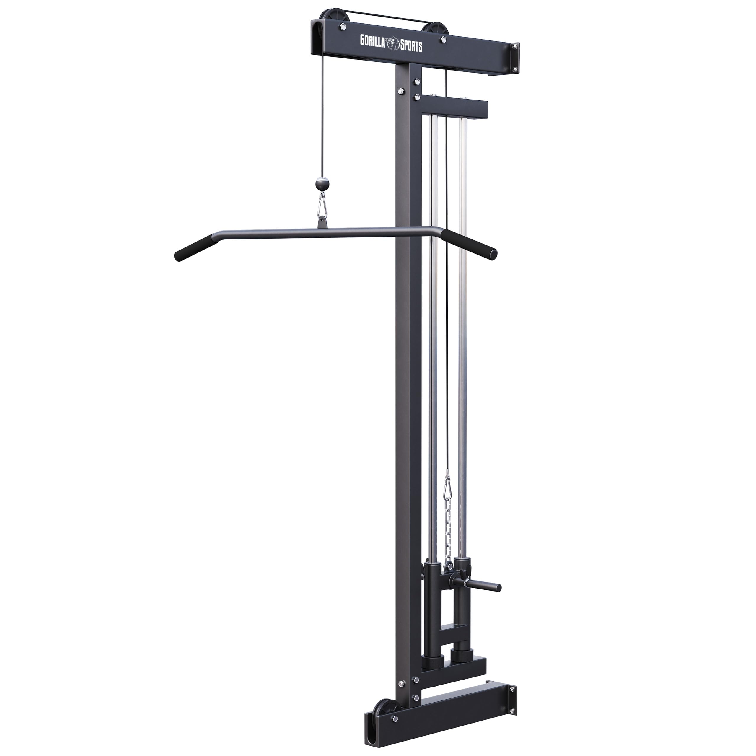 Gorilla Sports® Stazione LAT Machine - Montaggio a Parete, Carico Massimo 300 kg, incl. Lat Pull Bar e 2 Chiusure a Molla - Pulldown Cavo, Macchina per Cavi, Cable Tower, Allenamento, Palestra